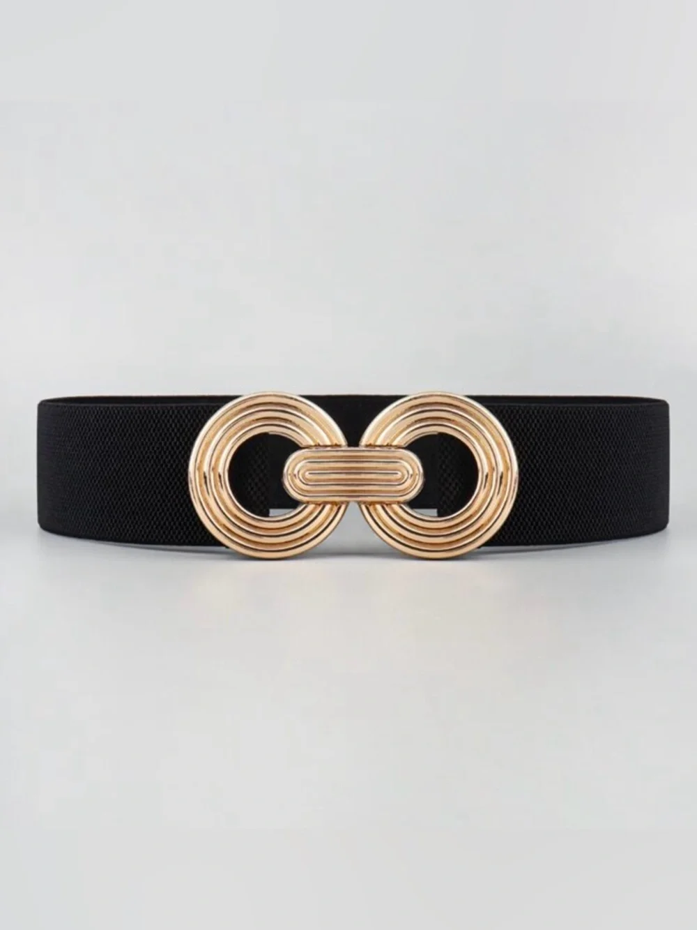 Gold Buckle Black Elastic Waist Belt - Women's Accessory
